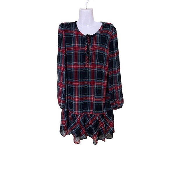 Draper James Womens Plaid Ruffle Hem Dress Drop waist Black/Red - Picture 4 of 8